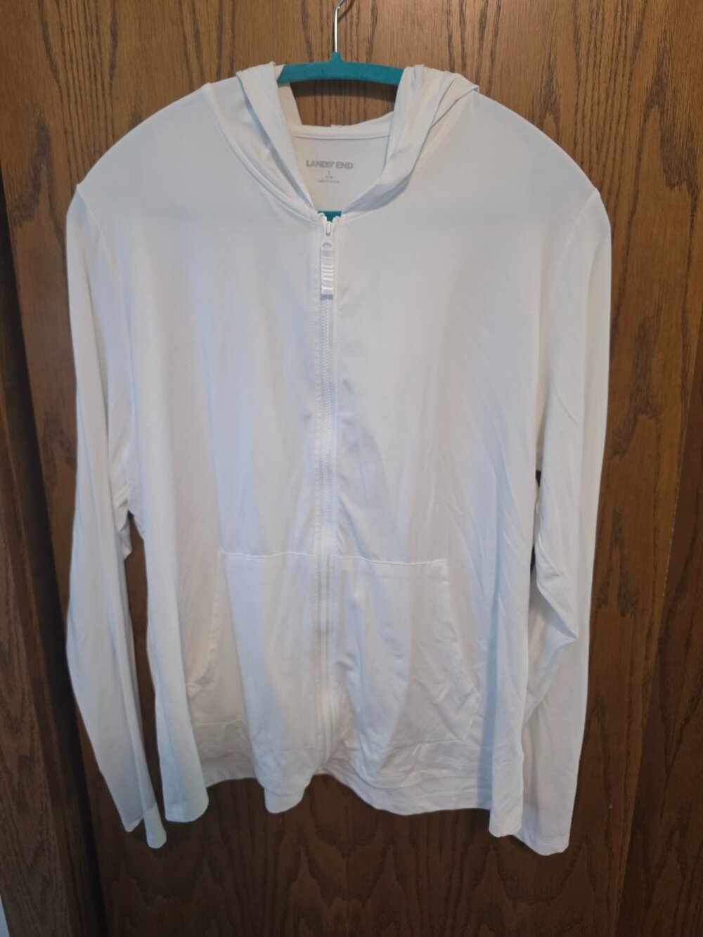 Lands End Women's Small White Full Zip UPF 50 Sun Rash Guard Swim Hoodie